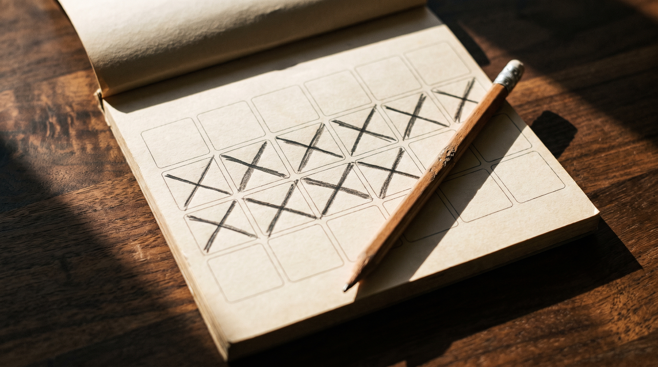 Calendrier de quatorze jours coché au crayon