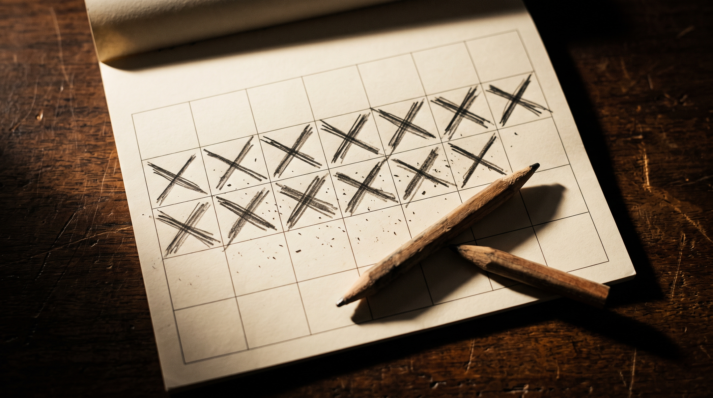 Calendrier de quatorze jours coché au crayon